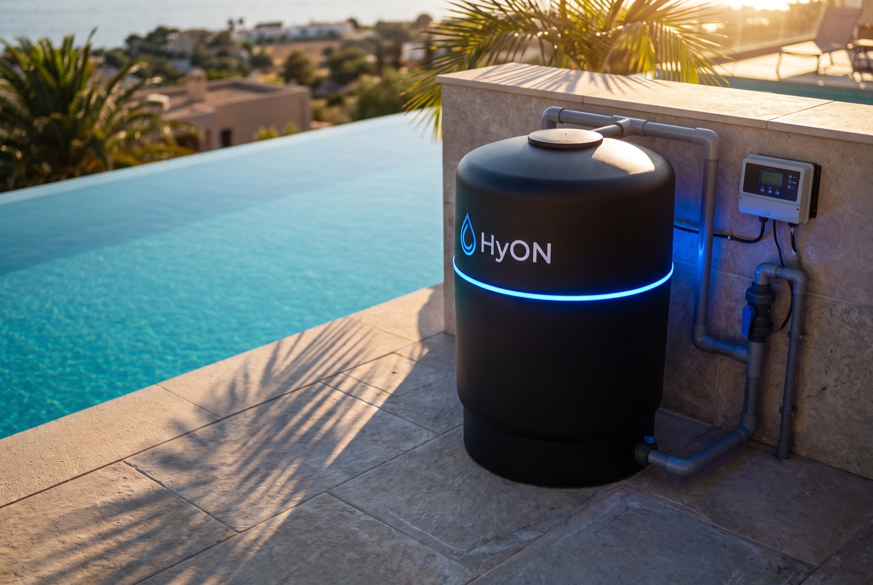 HyON Pool Solutions treatment system installed poolside