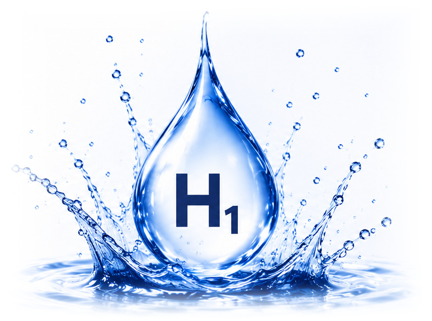 Hydrogen ion (H₁) suspended in a water droplet